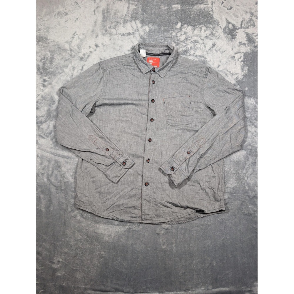 Quechua Shirt Mens Large Gray Button Down Long Sleeve Chambray Easy Care Hiking